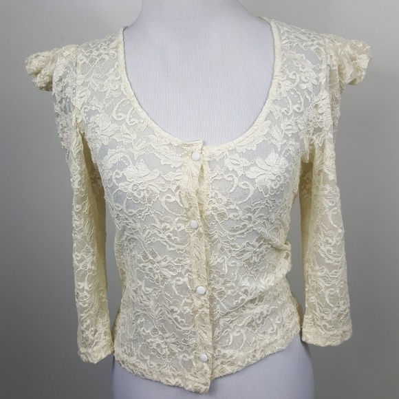 NWOT Vintage Lace Button Down Puffy Shoulder Top - Picture 4 of 8